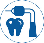 illustration of a drill and a tooth to depict fillings